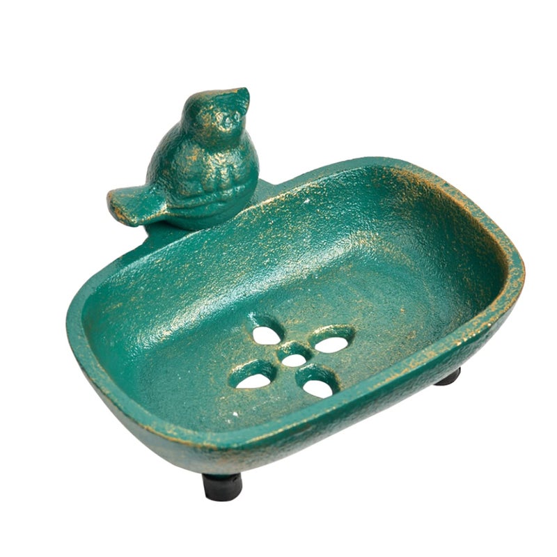 Sungmor Heavy Duty Cast Iron Hand Soap Holder - Lovely Bird Shaped & Antique Green Finish - Decorative Tabletop Soap Dish Tray for Kitchen Bathroom Sink - Practical Bath Soap Box Container - Image 2